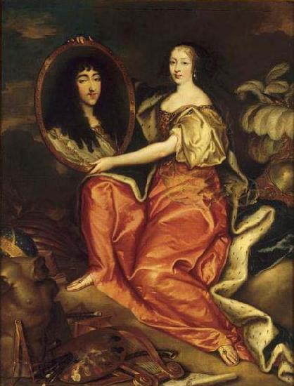 unknow artist Henriette d'Angleterre as Minerva holding a painting of her husband the Duke of Orleans